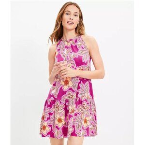 Loft Mosaic Mini Halter Swing Dress in Floral Print  Size M